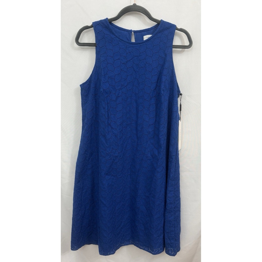 NWT Calvin Klein Blue Eyelet Sleeveless Cotton Dress β Womens Size 8